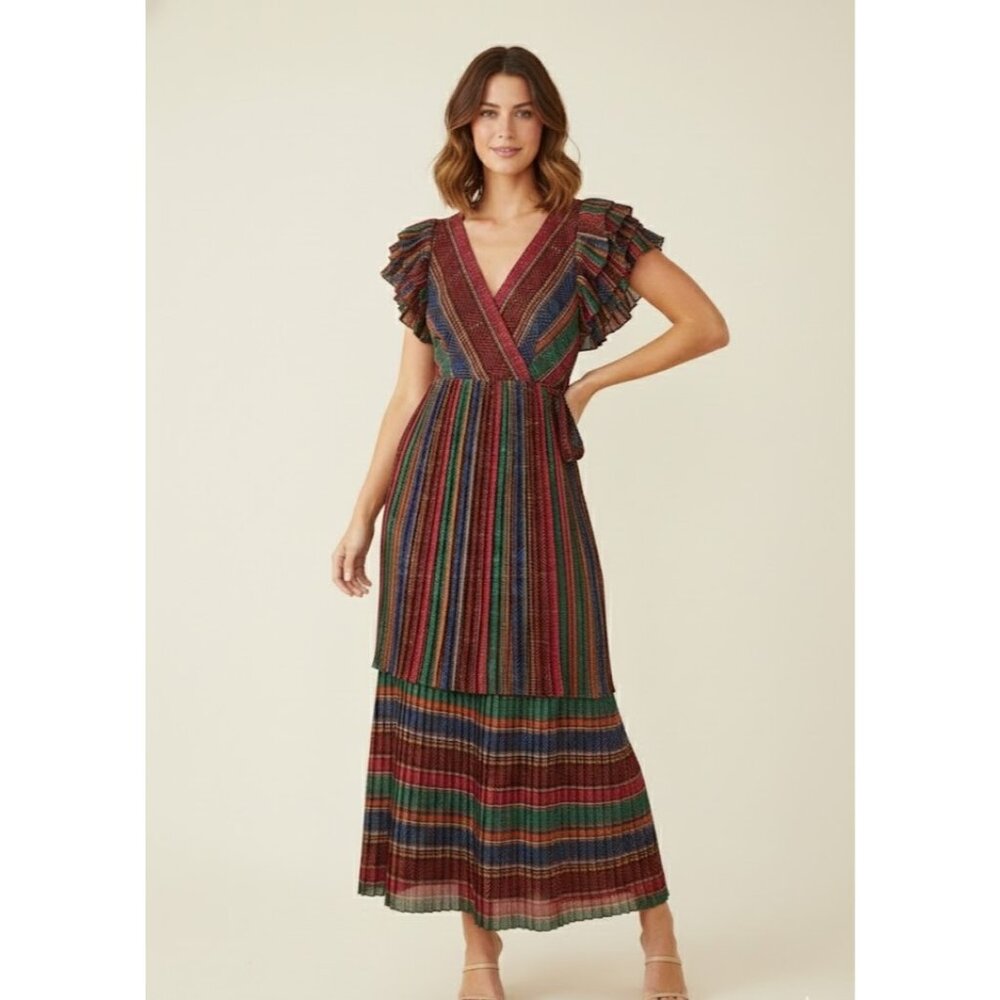 NWT FARM Rio River Creatures Stripes Maxi Wrap Dress S $275